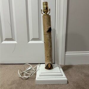 Custom Made Real Birch Tree  Table Lamp with White Base